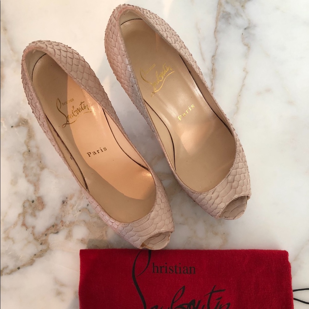 Christian Louboutin Blush Pink Textured Peep-Toe Heels